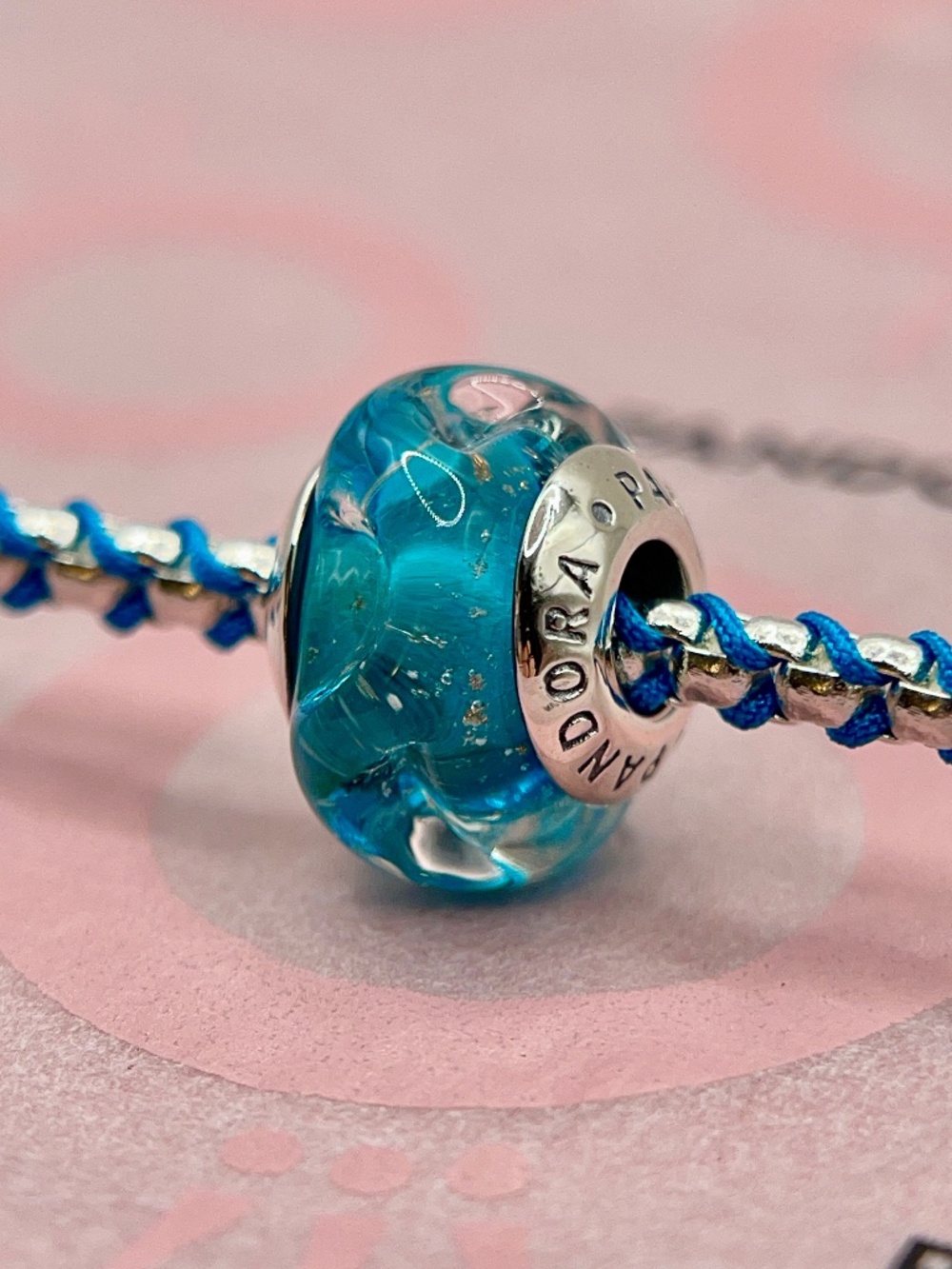 Pandora Ocean Blue Wavering Murano Glass Silver Charm